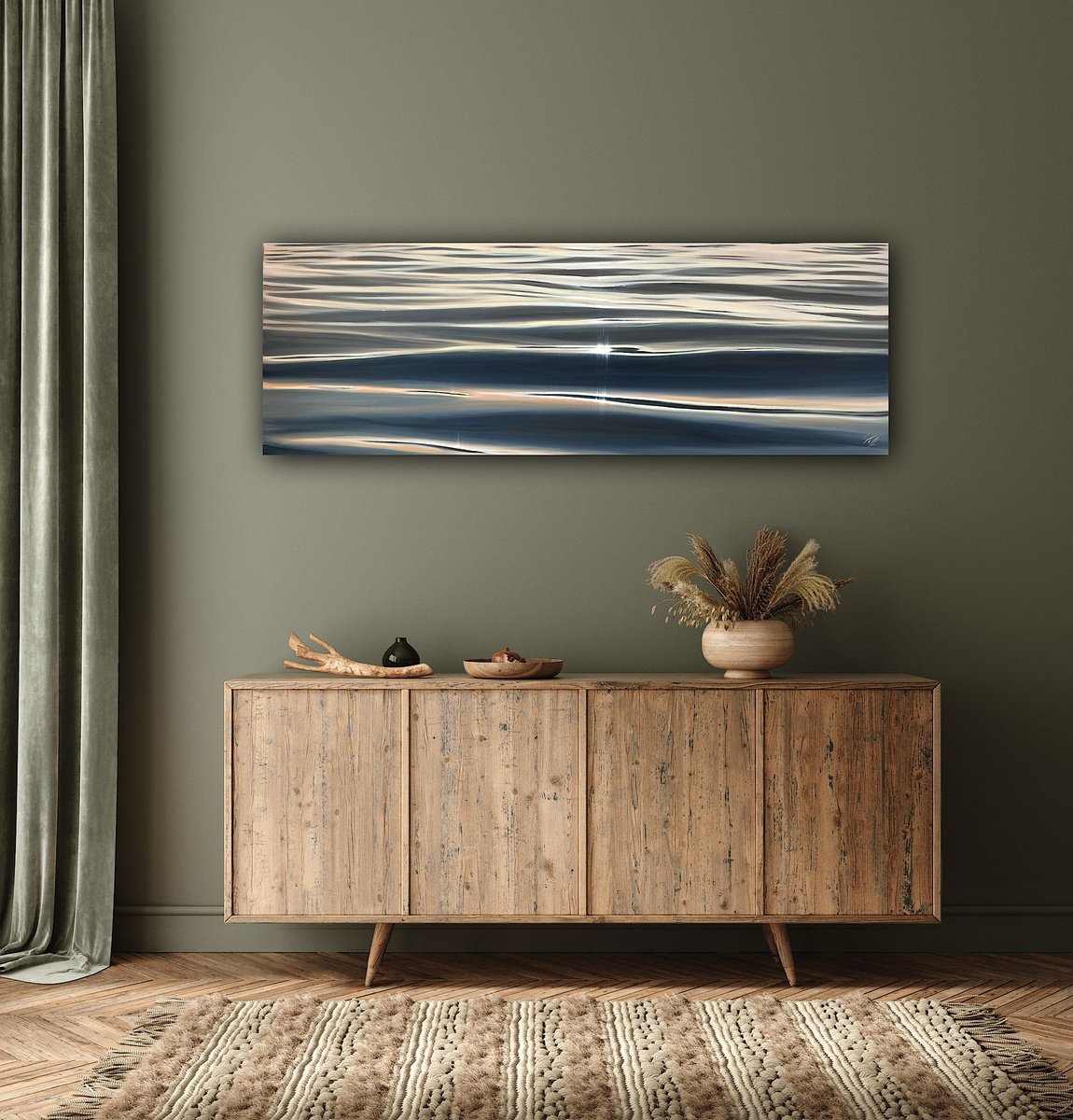 Photorealistic Landscape Oil Painting By Eva Volf, 60 X 20, Overflow, Original Artwork