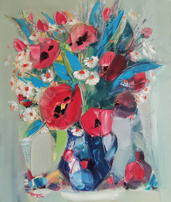 Field flowers(70x60cm, oil painting,  ready to hang)