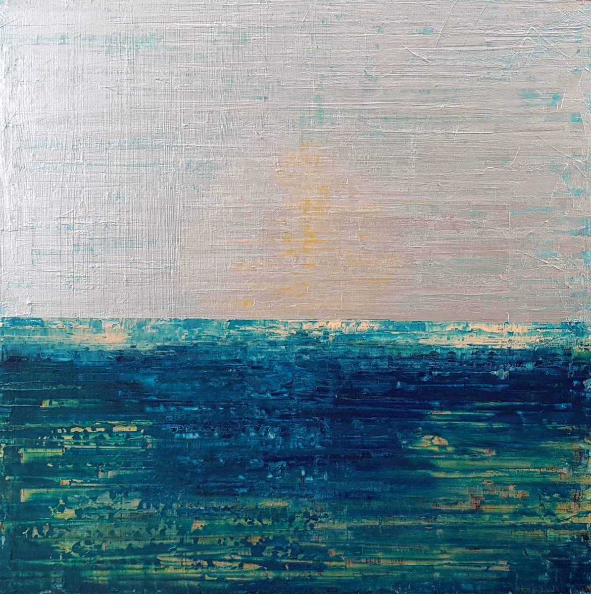 Abstract Acrylic Painting By Ivana Olbricht, 28 X 28, Misty Horizon, Original Artwork