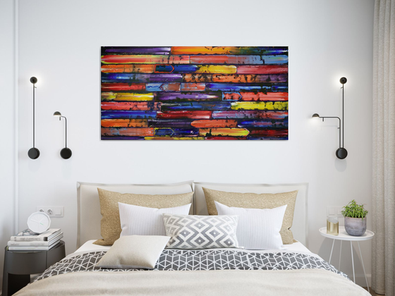 "Slip Through The Cracks" - Original PMS Abstract Oil Painting On Wooden Panel - 48" x 24"