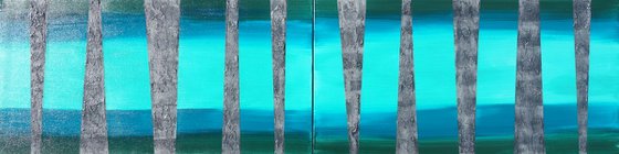 mint emerald steel textured stripes Vertical long painting A254 50x200x2 cm decor original abstract art Large paintings stretched canvas acrylic art industrial metallic textured wall art