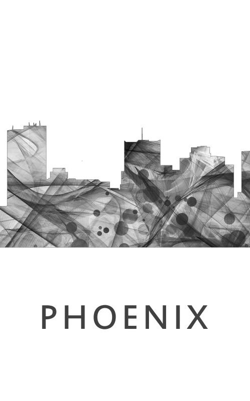 Phoenix Arizona Skyline WB BW by Marlene Watson