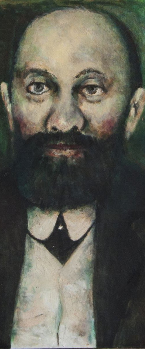 Portrait on a green background. by Leo Baxiner