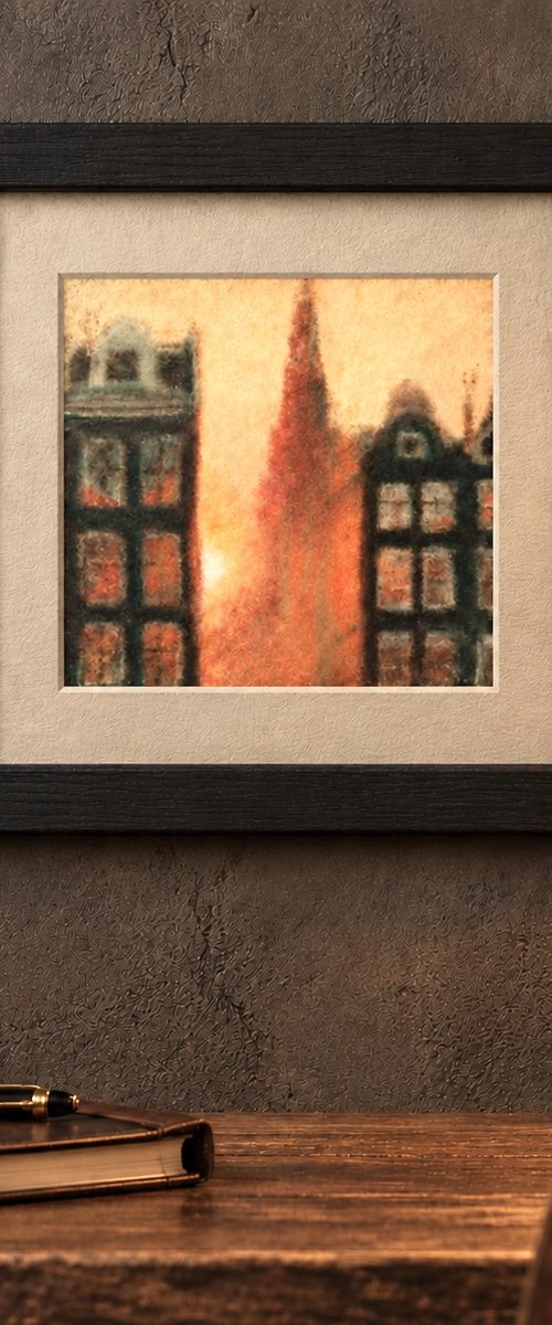 Narrow houses in Amsterdam at sunset by Alena Post