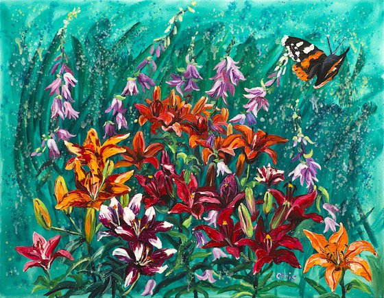 Butterfly with Lilies