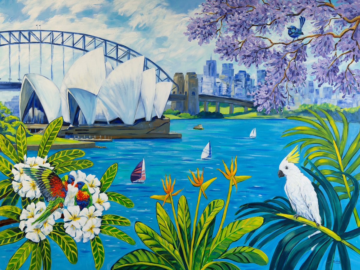 Impressionistic Cityscapes Acrylic Painting By Irina Redine, 48 X 36, Sydney, Original Artwork