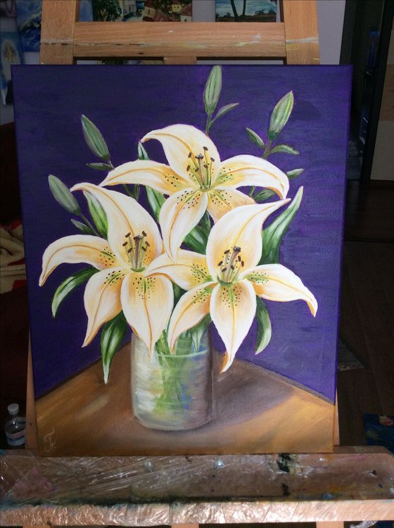 Lilies in vase, Oil Painting, Gift idea,  Original Art For Wall, Modern Wall Decor,