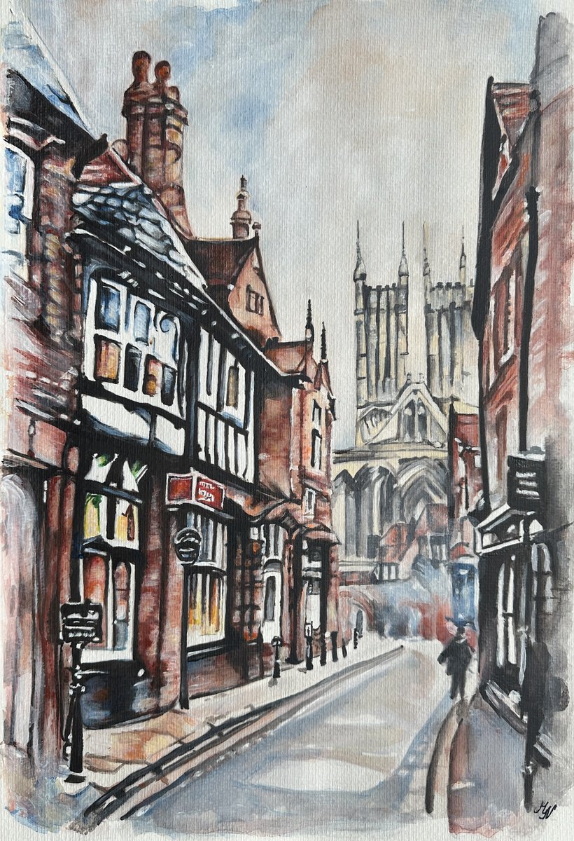 Impressionistic Cityscapes Painting By Misty Lady - M. Nierobisz, 13 X 19", Walking Around Lincoln, Original Artwork
