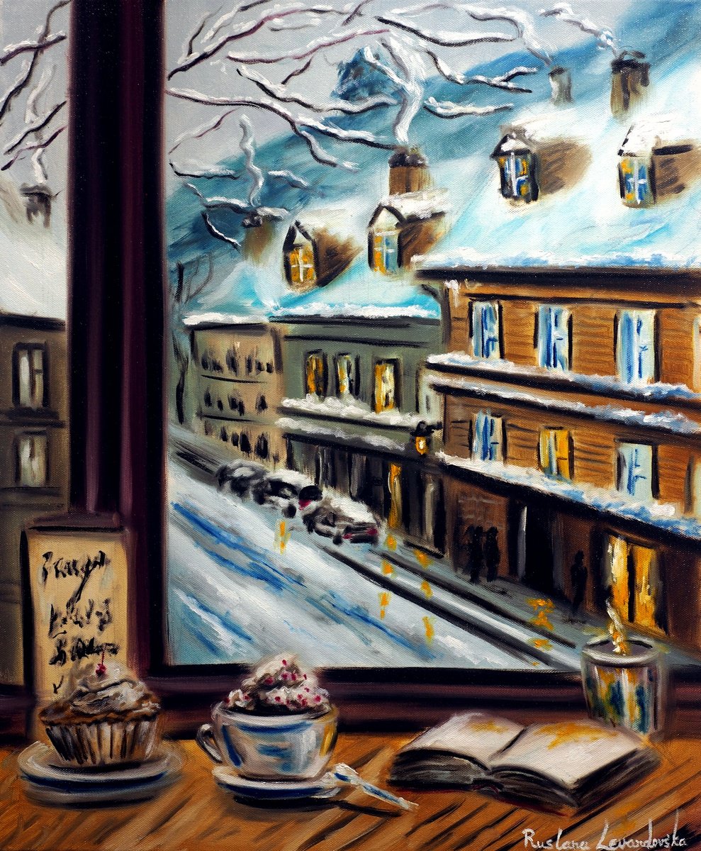 Impressionistic Cityscapes Oil Painting By Ruslana Levandovska, 20 X 24", Cozy Retreat, Original Artwork