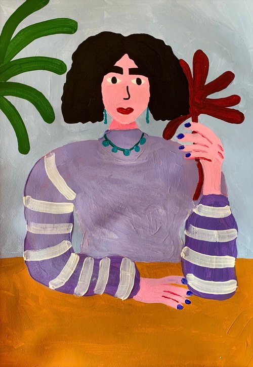 Woman with flower in hand by Aurora Camaiani