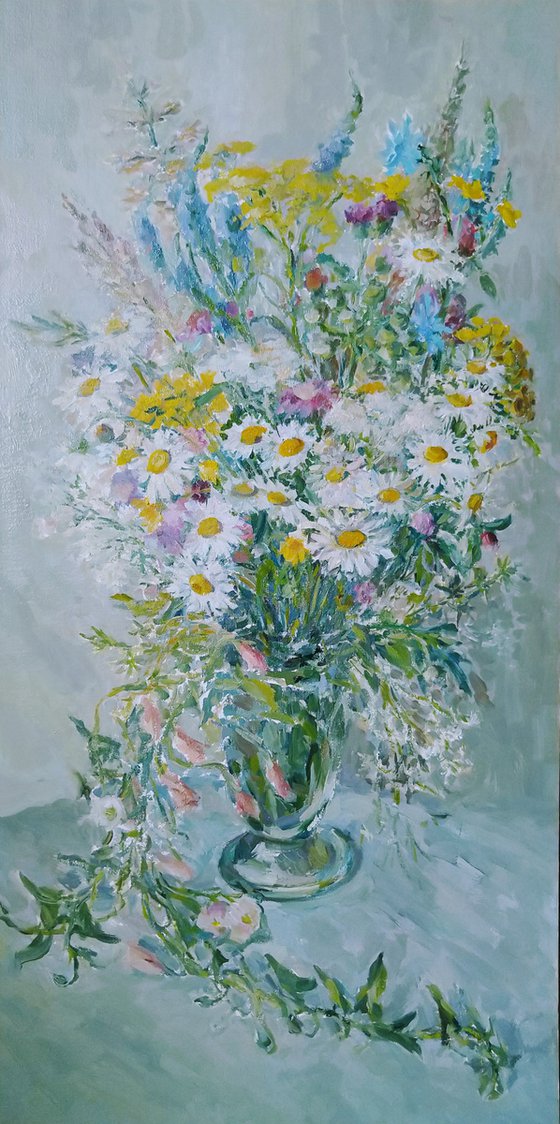 Bouquet of wild flowers. Original oil painting 2021