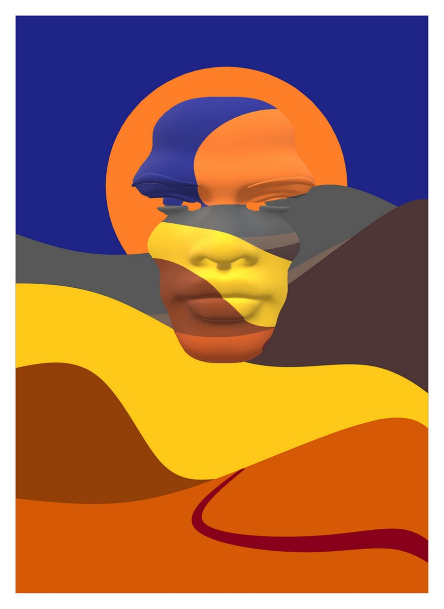 Abstract Multicolored Planet, red, orange, yellow, blue color artwork modern by Kseniya Kovalenko