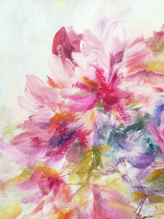 Colorful bouquet , abstract floral painting "Blooming april"