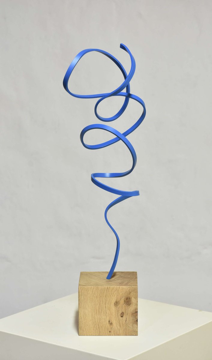 Expressive Abstract Sculpture By Yannick Bouillault, 6 X 22", Serpentant "Le Grand Bleu", Original Artwork