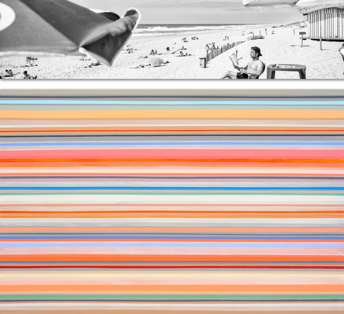 Geometric Landscape Painting By Susana Sancho Beltran, 36 X 33", Emotional Landscape 18 (Beach), Original Artwork