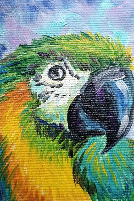 Love story - bird, parrots, painting on canvas, gift, parrots art, art bird, animals oil painting