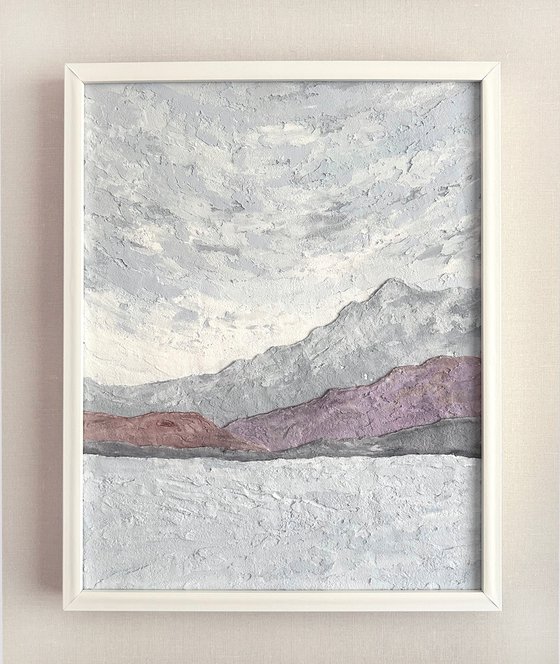 Mountains in the fog. Minimalist relief landscape.