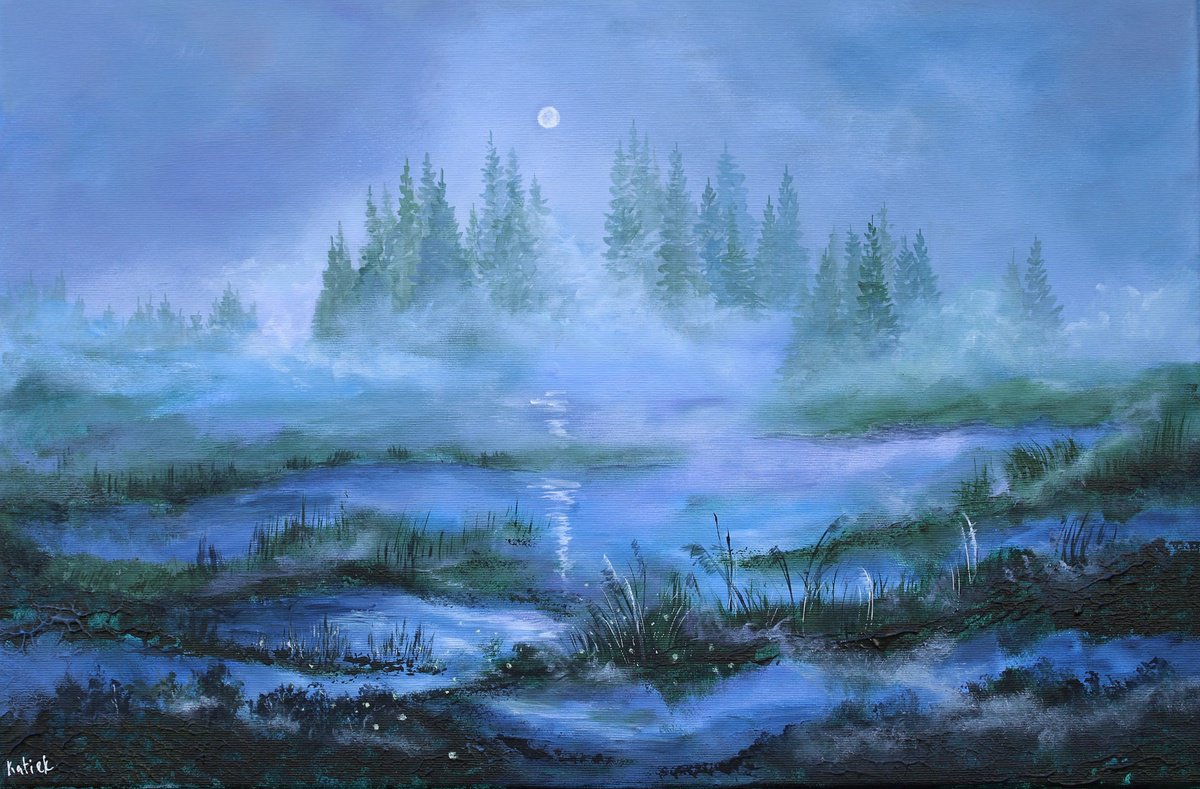 Blue Moor - Moonlit Nocturne By Katerina Koroleva, 24 X 16, Artwork For Sale On Artfinder