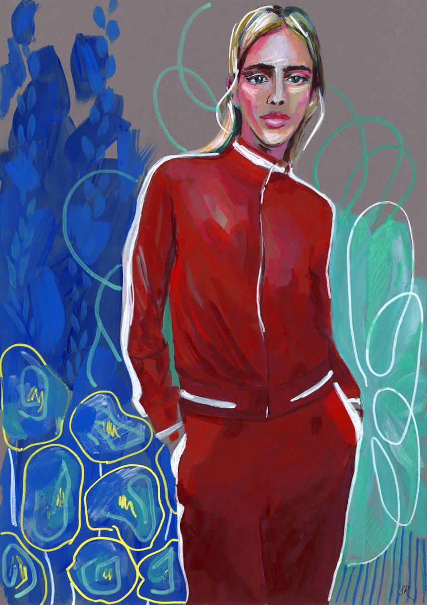 GIRL IN RED JACKET - Large Abstract Female art Giclee print on Canvas by Sasha Robinson
