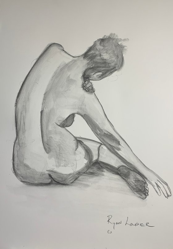 Nude Woman's Back 16x23 Oil and Charcoal On Paper