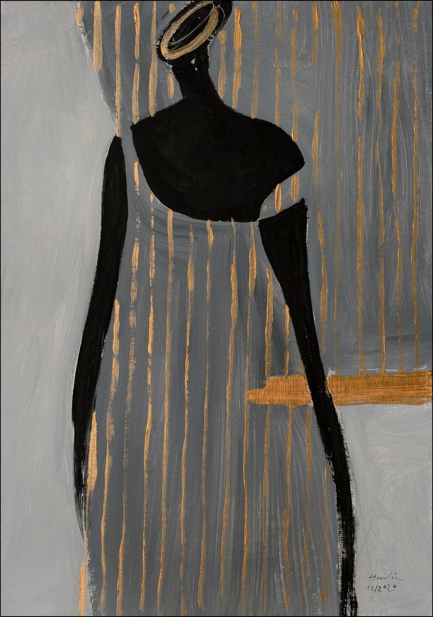 Portrait Acrylic Painting By Jiri Havlik, 14 X 20, Robe De Soiree, Original Artwork