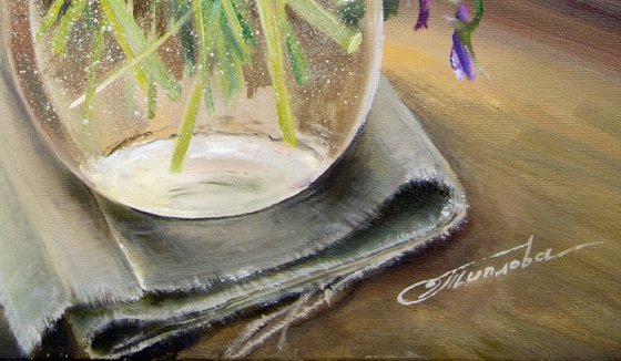 ''Pansies in glass vase'' Painting
