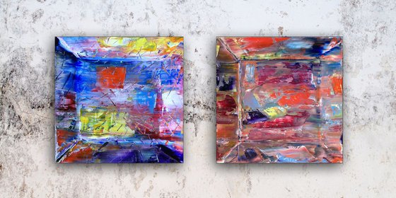 "Beautiful Mess" - Save As Series - Original PMS Abstract Diptych Oil Paintings On Concave Wood - 36" x 18"