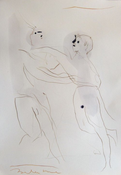Spontaneous drawing - THE COUPLE, ink and pencil drawing 29x42 cm by Frederic Belaubre