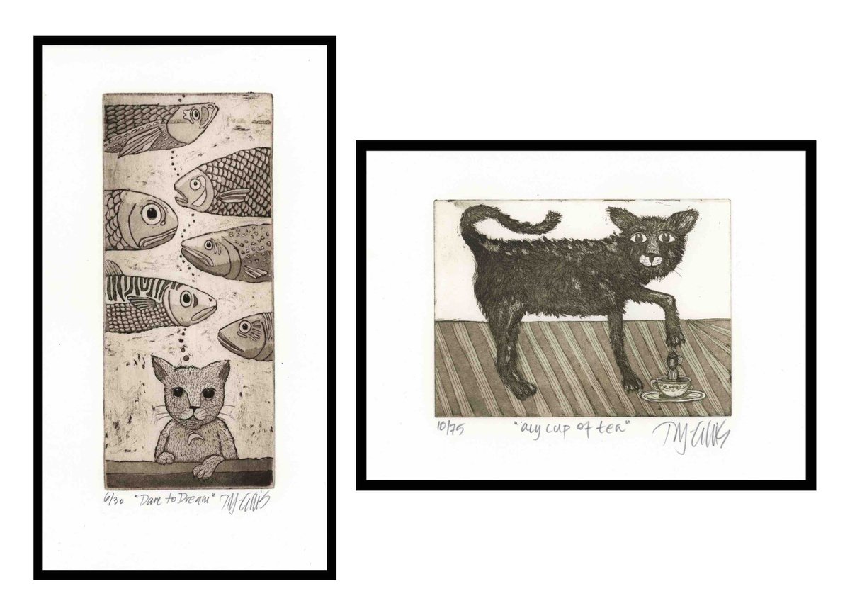 Dare to Dream and a Nice Cuppa, a pair of prints by Mariann Johansen-Ellis