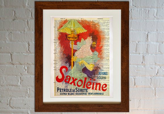 Saxoléine, Pétrole de sureté - Collage Art Print on Large Real English Dictionary Vintage Book Page