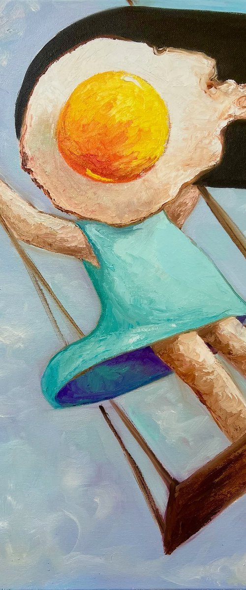 Egg girl on a swing by Ta Byrne