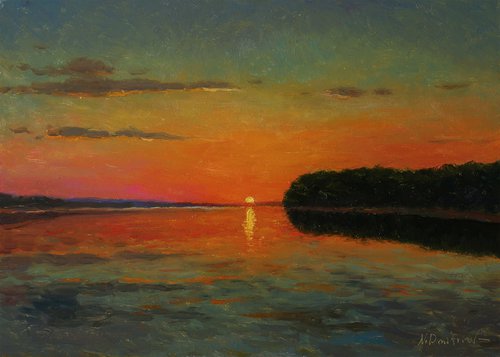 Close Of Day - river landscape painting by Nikolay Dmitriev