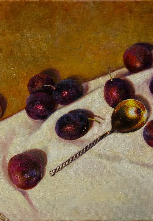 "Honey plums" still life summer plums liGHt original painting  GIFT (2019) by Anna Bessonova (Kotelnik)