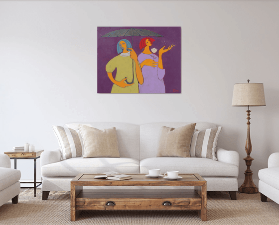 Two under an umbrella.