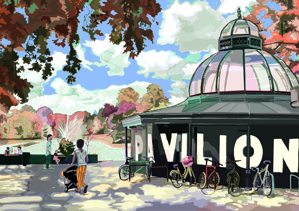 A3 Pavilion Cafe, Victoria Park, East London Illustration Print by Tomartacus