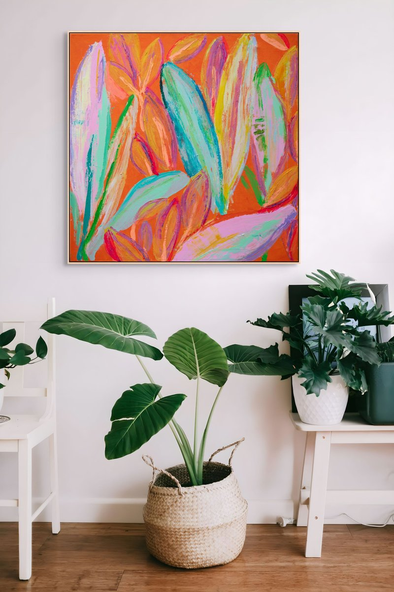 Organic Botanical Acrylic Painting By Kathryn Sillince, 28 X 28", 