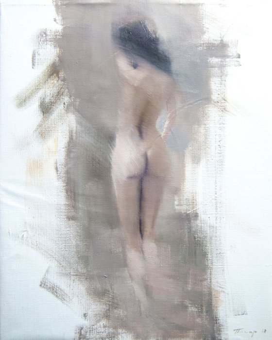 Nude painting oil original artwork - Nude at the Neutral Background