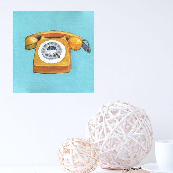 Yellow Telephone - Retro Pop Illustration Painting of Vintage Phone