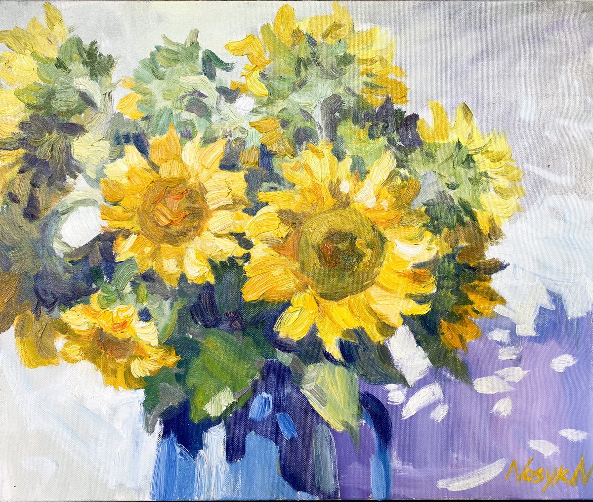 Sunflowers | still life modern original oil painting by Nataliia Nosyk