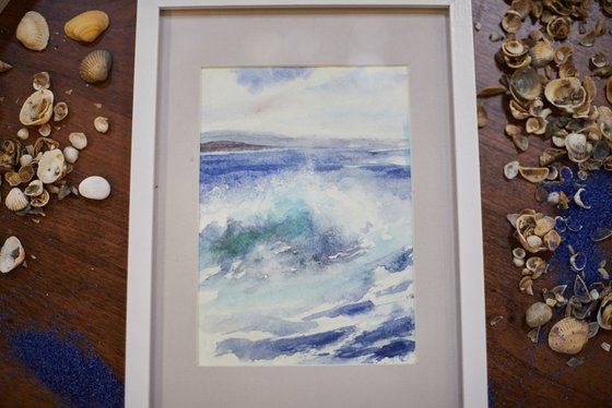 The power of the sea. Original watercolor painting, handmade.