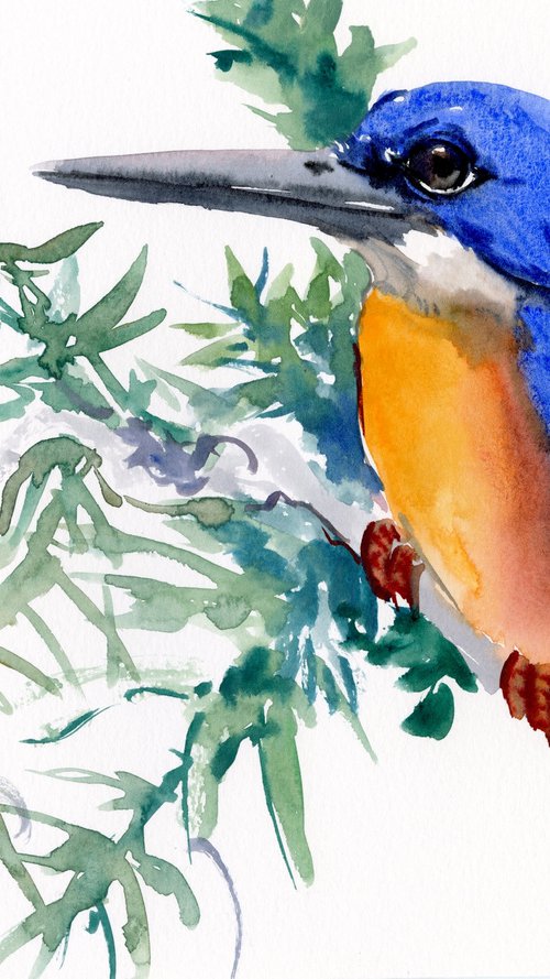 Azure Kingfisher Watercolor Artwork by Suren Nersisyan