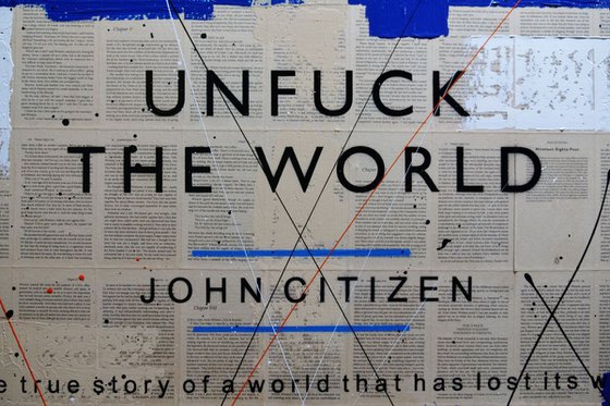 Blue World 140cm x 100cm Unfuck The World Book Page Urban Pop Art