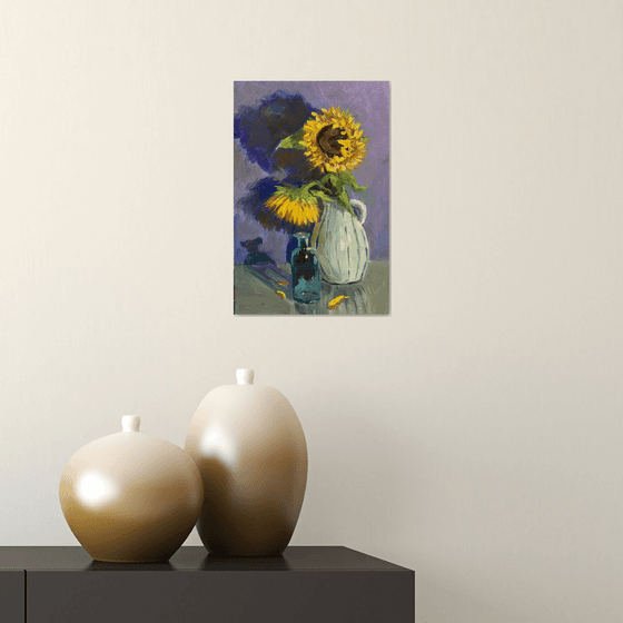 Twin Sunflowers on purple