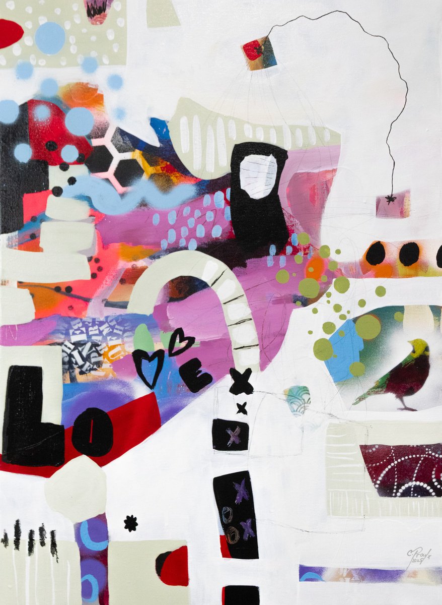 Abstract Acrylic Painting By Chantal Proulx, 22 X 30, Love Boat, Original Artwork