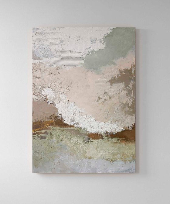 "Beige Fjord 2" Abstract beige sage green art