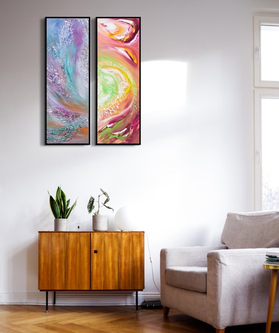Foresta incantata, Diptych n° 2 Paintings, Original abstract, oil on canvas
