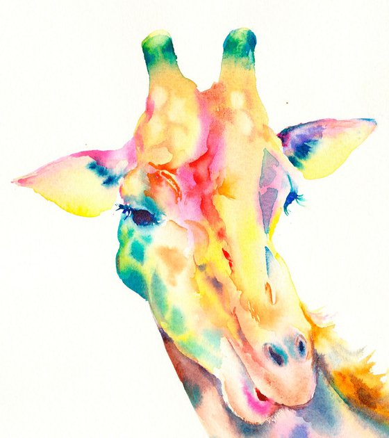 Giraffe, original colourful watercolour painting