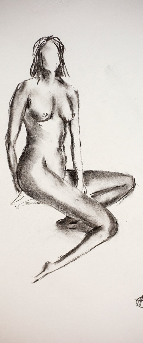 Nude in charcoal. 3. Black and white minimalistic female girl beauty body positive by Sasha Romm