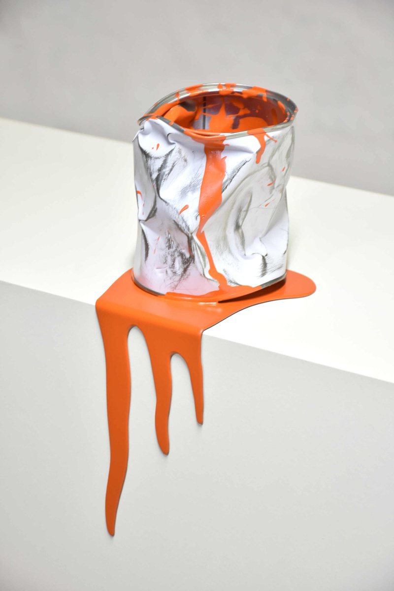 Urban And Pop Cityscapes Sculpture By Yannick Bouillault, 6 X 12", Le Pot De Peinture Orange, Original Artwork