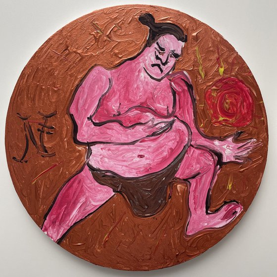 Diptych sumo wrestlers who want to eat the sun